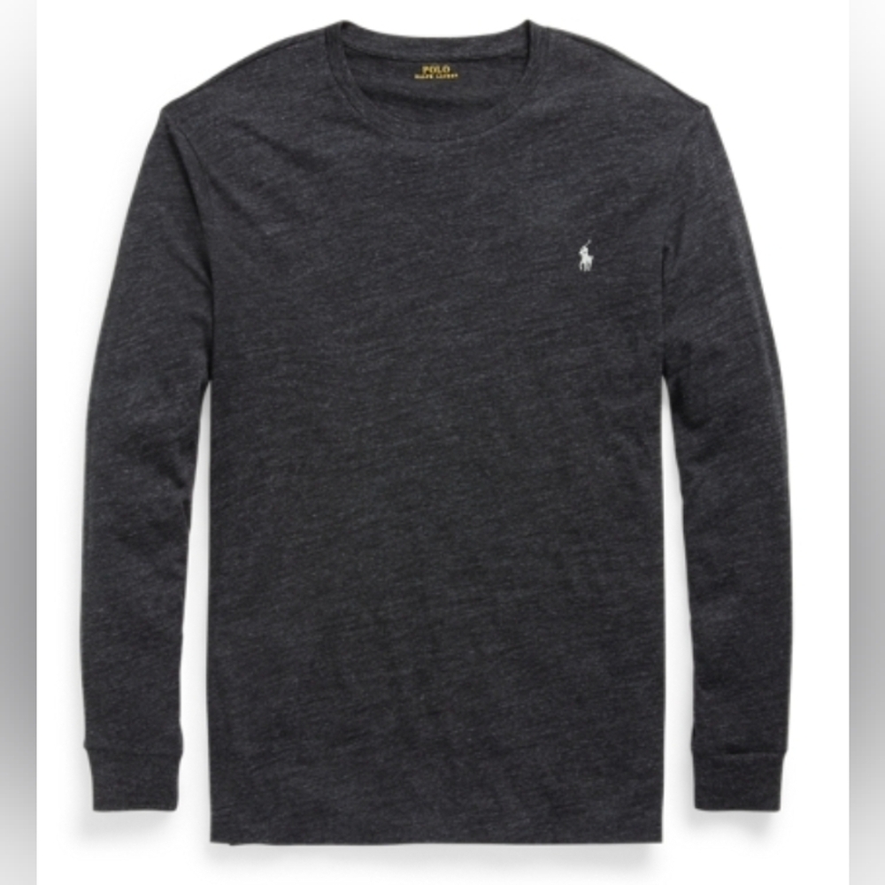 Polo by Ralph Lauren Mens Long Sleeve Crew Neck T-Shirt Black Heather Gray SMALL